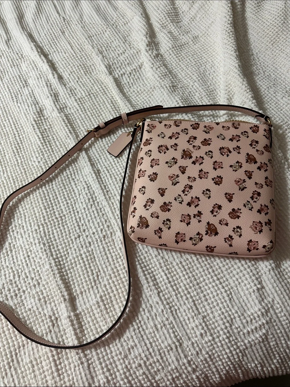 Coach Pink Floral Crossbody with Gold-Tone Accents